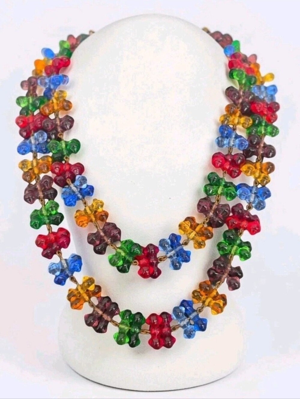 Vintage Multicolor Glass Candy Cluster Necklace 36" Funky Whimsical Statement